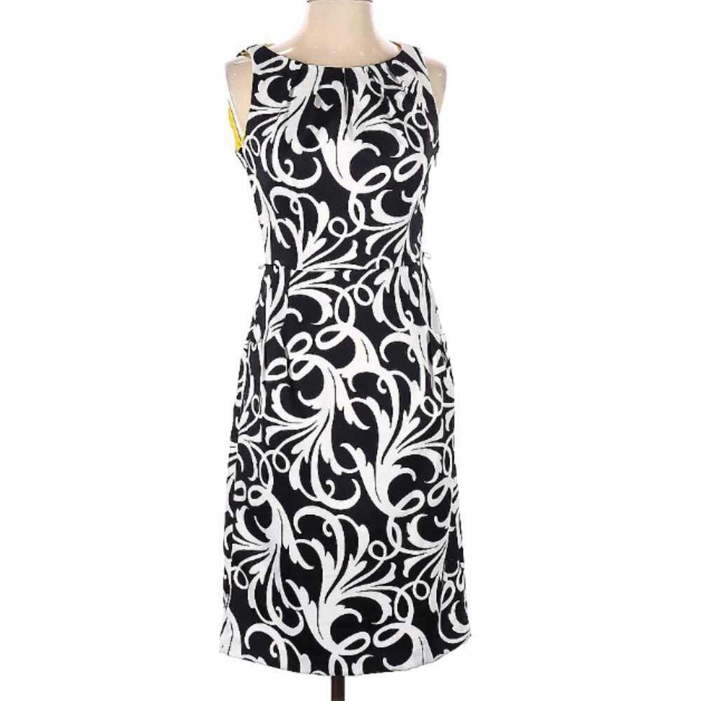 🎉London Times Black & White Scroll Print Sheath Dress - Size 2 - POCKETS!